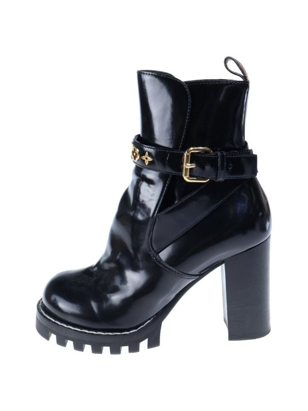 Louis Vuitton Star Trail Line Monogram Studs Patent Ankle Boots Black